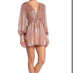 metallic blush long sleeve mini dress